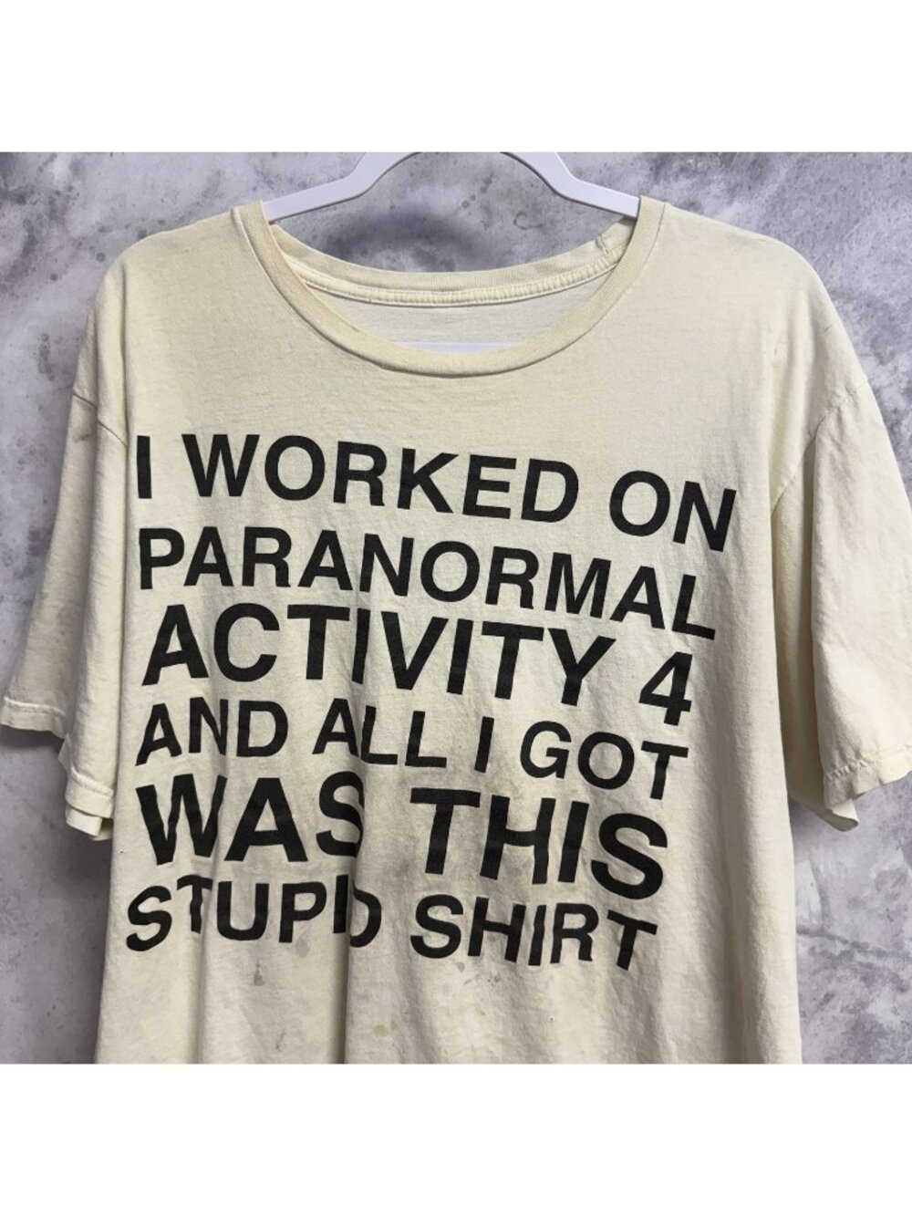 Vintage Paranormal Activity 4 Crew Theme T Shirt Horror Movie Promo Cream No Tag